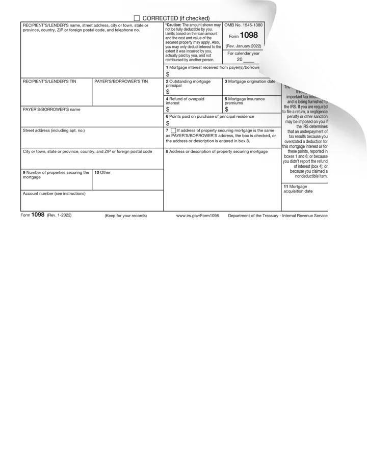 Form 1098 Preview