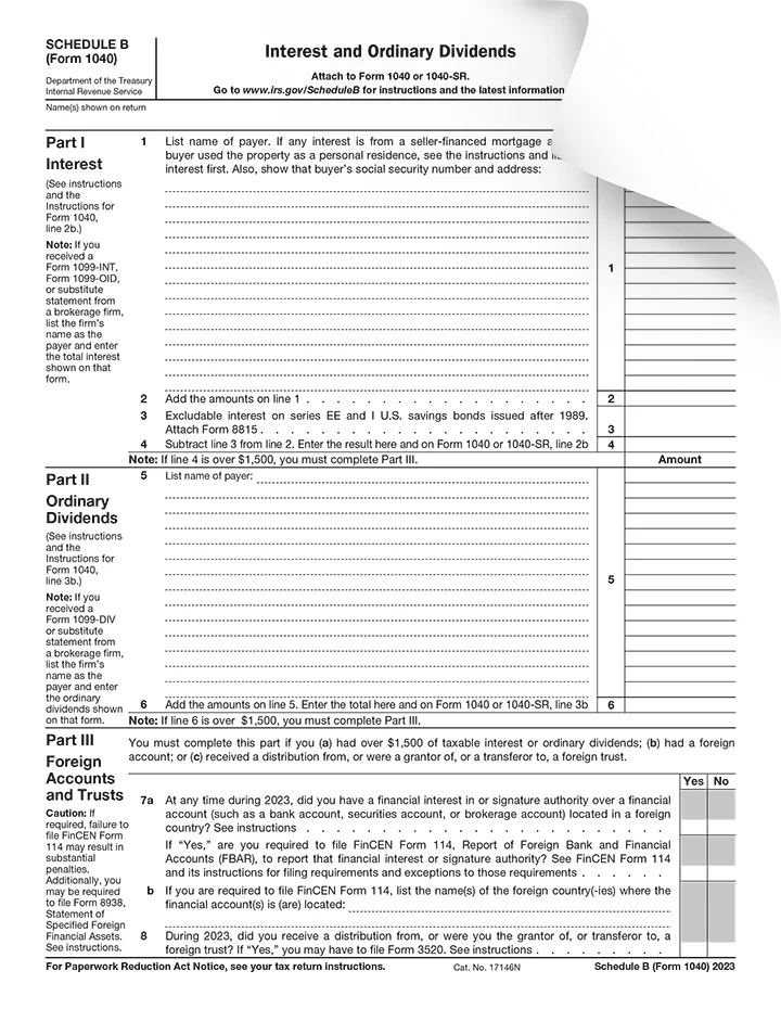 Form 1040 Schedule B Preview
