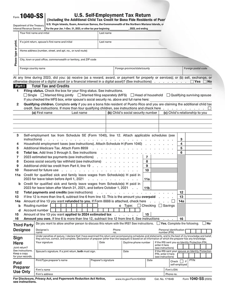 Form 1040-SS Preview